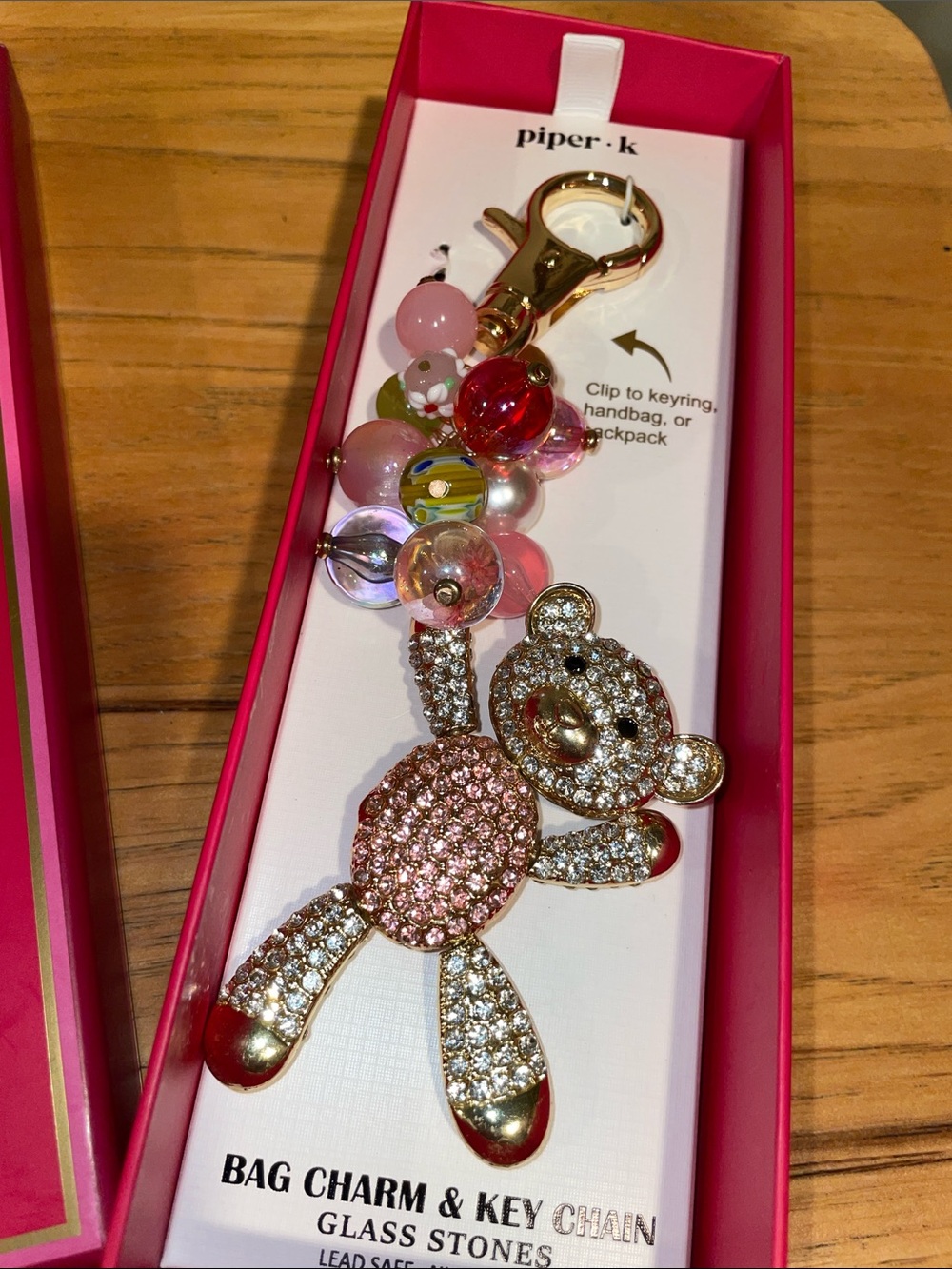 Piper K Pink Teddy Bear Bag Charm & Key Chain